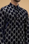 Arihant Rai Sinha_Blue Velvet Embroidered Thread Kurta _at_Aza_Fashions