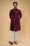 Buy_Arihant Rai Sinha_Maroon Silk Placement Embroidered Zari Thread Kurta _at_Aza_Fashions