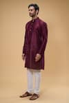 Buy_Arihant Rai Sinha_Maroon Silk Placement Embroidered Zari Thread Kurta _Online_at_Aza_Fashions