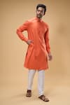 Buy_Arihant Rai Sinha_Orange Soft Cotton Solid Collared Kurta_at_Aza_Fashions