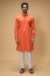 Arihant Rai Sinha_Orange Soft Cotton Solid Collared Kurta_Online_at_Aza_Fashions