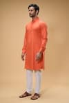 Buy_Arihant Rai Sinha_Orange Soft Cotton Solid Collared Kurta_Online_at_Aza_Fashions