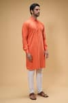 Shop_Arihant Rai Sinha_Orange Soft Cotton Solid Collared Kurta_Online_at_Aza_Fashions