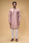 Arihant Rai Sinha_Pink Jacquard Embroidered Floral Work Kurta _Online_at_Aza_Fashions