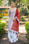 Buy_Maison Shefali_Ivory Cotton Hand Block Print Floral Boota V Neck Panelled Kurta Skirt Set _at_Aza_Fashions