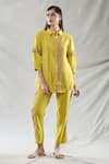 Buy_Samyukta Singhania_Yellow Viscose Embroidered Lace Collared Rose Shirt And Pant Set _at_Aza_Fashions