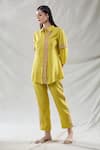 Samyukta Singhania_Yellow Viscose Embroidered Lace Collared Rose Shirt And Pant Set _Online_at_Aza_Fashions