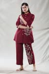 Buy_Samyukta Singhania_Red Viscose Embroidered Floral Collared Tunic And Pant Set _Online_at_Aza_Fashions