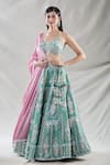 Shop_Samyukta Singhania_Green Jimmy Choo Embroidery Sequin Applique Halter Leaf Bridal Lehenga Set_at_Aza_Fashions
