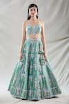 Samyukta Singhania_Green Jimmy Choo Embroidery Sequin Applique Halter Leaf Bridal Lehenga Set_Online_at_Aza_Fashions