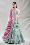Shop_Samyukta Singhania_Green Jimmy Choo Embroidery Sequin Applique Halter Leaf Bridal Lehenga Set_Online_at_Aza_Fashions