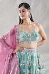 Samyukta Singhania_Green Jimmy Choo Embroidery Sequin Applique Halter Leaf Bridal Lehenga Set_at_Aza_Fashions