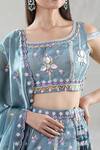 Samyukta Singhania_Grey Jimmy Choo Embroidery Sequin Applique Boat Neck Work Lehenga Set_at_Aza_Fashions