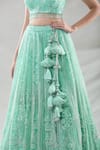 Buy_Samyukta Singhania_Green Net Embroidery Sequin Sweetheart Neck Stripe Lehenga Set 