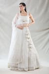 Buy_Samyukta Singhania_White Net Embroidery Sequin Square Neck Floral Stripe Lehenga Set _at_Aza_Fashions