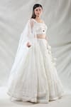 Samyukta Singhania_White Net Embroidery Sequin Square Neck Floral Stripe Lehenga Set _at_Aza_Fashions