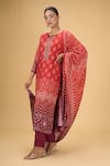 Buy_Samyukta Singhania_Wine Pure Muslin Digital Printed Floral Round And Bandhani Kurta Salwar Set _at_Aza_Fashions