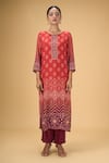 Samyukta Singhania_Wine Pure Muslin Digital Printed Floral Round And Bandhani Kurta Salwar Set _Online_at_Aza_Fashions