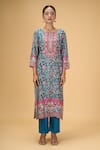 Samyukta Singhania_Blue Pure Muslin Digital Printed Floral Round Pattern Kurta Pant Set _Online_at_Aza_Fashions