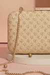 AMYRA_Gold Sequins Inaya Embroidered Box Clutch With Detachable Sling _Online_at_Aza_Fashions