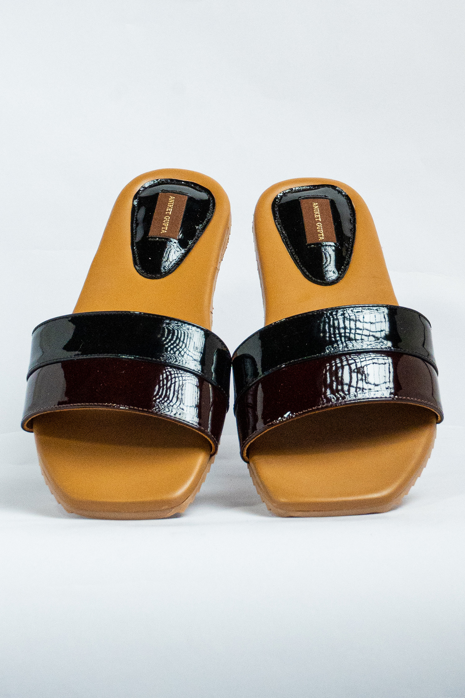 Shop_ANIKET GUPTA_Brown Solid Monika Shinny Strap Flats _at_Aza_Fashions