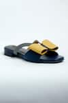 ANIKET GUPTA_Blue Solid Titli Color Block Strap Flats _Online_at_Aza_Fashions