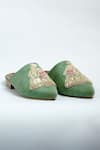 Buy_ANIKET GUPTA_Green Zardozi Rajarani Embroidered Mules _at_Aza_Fashions