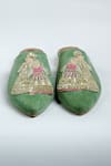 Shop_ANIKET GUPTA_Green Zardozi Rajarani Embroidered Mules _at_Aza_Fashions