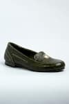 ANIKET GUPTA_Green Textured Maharani Leather Mules _Online_at_Aza_Fashions