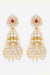 Shop_Khushi Jewels_Red Kundan Polki Pearl Drops Embellished Chanbali Earrings _at_Aza_Fashions