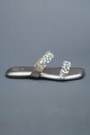 Sana K luxurious Footwear_Silver Bloom Stone Embellished Open Toe Carats Flats _Online_at_Aza_Fashions