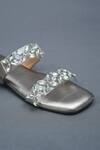 Sana K luxurious Footwear_Silver Bloom Stone Embellished Open Toe Carats Flats _at_Aza_Fashions