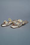 Shop_Sana K luxurious Footwear_Gold Stone Quad Embellished Open Toe Carats Flats_at_Aza_Fashions