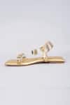 Sana K luxurious Footwear_Gold Quad Stone Embellished Open Toe Elasty Flats _Online_at_Aza_Fashions
