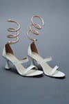 Buy_Sana K luxurious Footwear_White Spring Crocodile Skin Textured Heels Set _at_Aza_Fashions