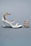 Sana K luxurious Footwear_White Spring Crocodile Skin Textured Heels Set _Online_at_Aza_Fashions