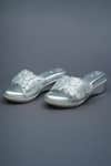 Shop_Sana K luxurious Footwear_Silver Stone Embellished Petal Wedge Heels_at_Aza_Fashions