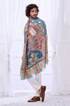 Taroob_Black Kalamkari Print Mughal Darbar Shawl _Online_at_Aza_Fashions