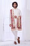 Taroob_White Kalamkari Embroidery Heritage Shawl _at_Aza_Fashions