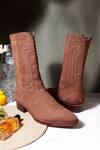 Fellmonger_Brown Nubuck Long Zip Boots _Online_at_Aza_Fashions