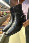 Fellmonger_Black Crocodile Pattern Harness Cowboy Boots _Online_at_Aza_Fashions