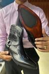 Buy_Fellmonger_Black Crocodile Pattern Harness Cowboy Boots _Online_at_Aza_Fashions