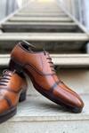 Fellmonger_Brown Solid Plain Cap Toe Lace-up Oxford Shoes _Online_at_Aza_Fashions