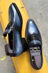 Fellmonger_Blue Solid Penny Croco Saddle Loafers _Online_at_Aza_Fashions