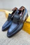 Fellmonger_Blue Solid Penny Croco Saddle Loafers _Online