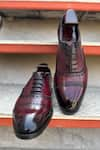 Buy_FELLMONGER_Red Plain Lace-up Punched Oxford Shoes _at_Aza_Fashions