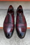 FELLMONGER_Red Plain Lace-up Punched Oxford Shoes _at_Aza_Fashions