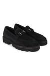 Fellmonger_Black Stitchline Thread Nubuck Buckle Loafers _at_Aza_Fashions