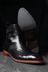 Buy_Fellmonger_Black Croco Mirror Glossed Jodhpur Boots _at_Aza_Fashions