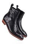 Buy_Fellmonger_Black Croco Mirror Glossed Jodhpur Boots _Online_at_Aza_Fashions
